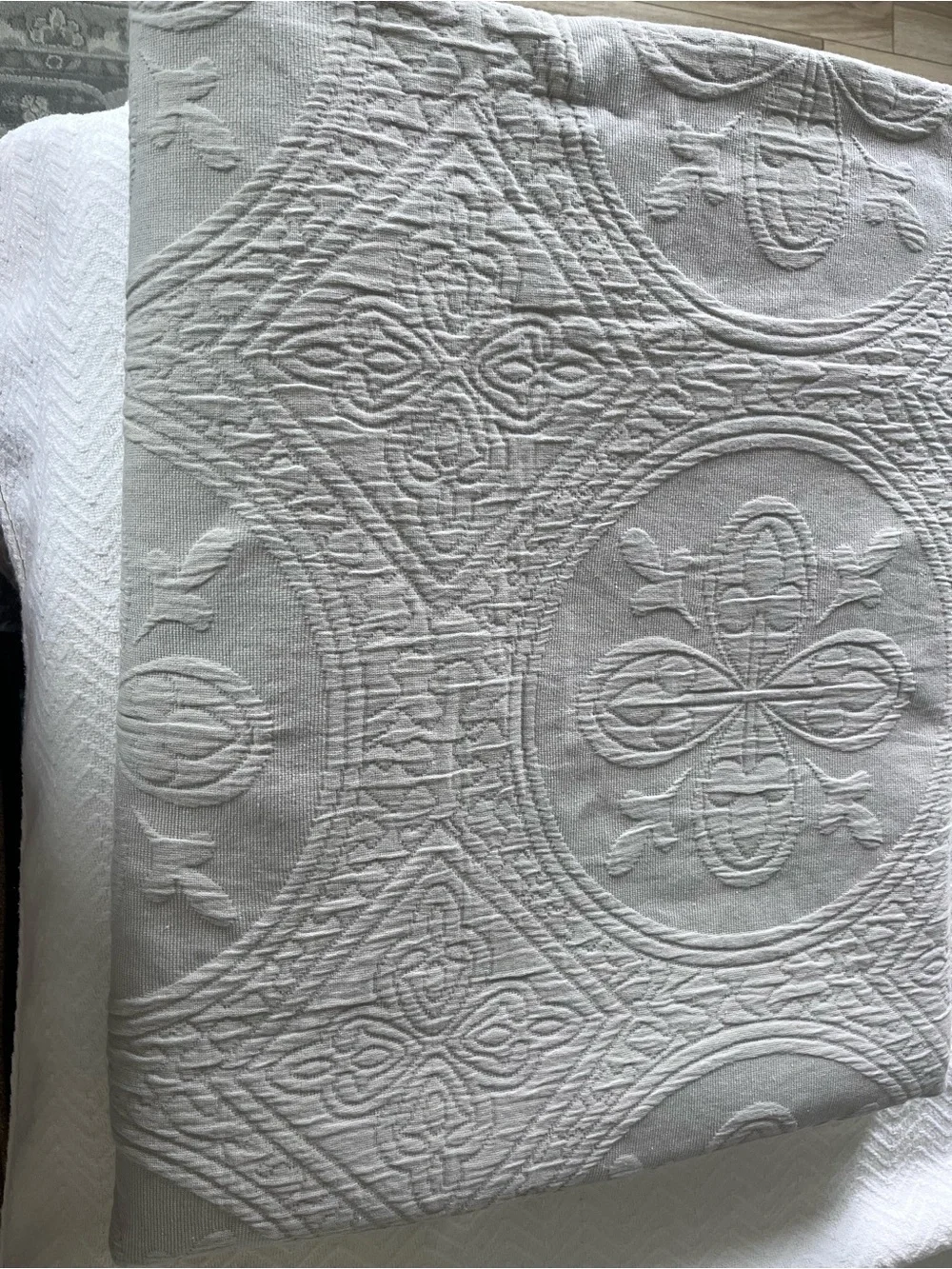 Waverly Cream Matelassé Coverlet with Raised Medallion Pattern